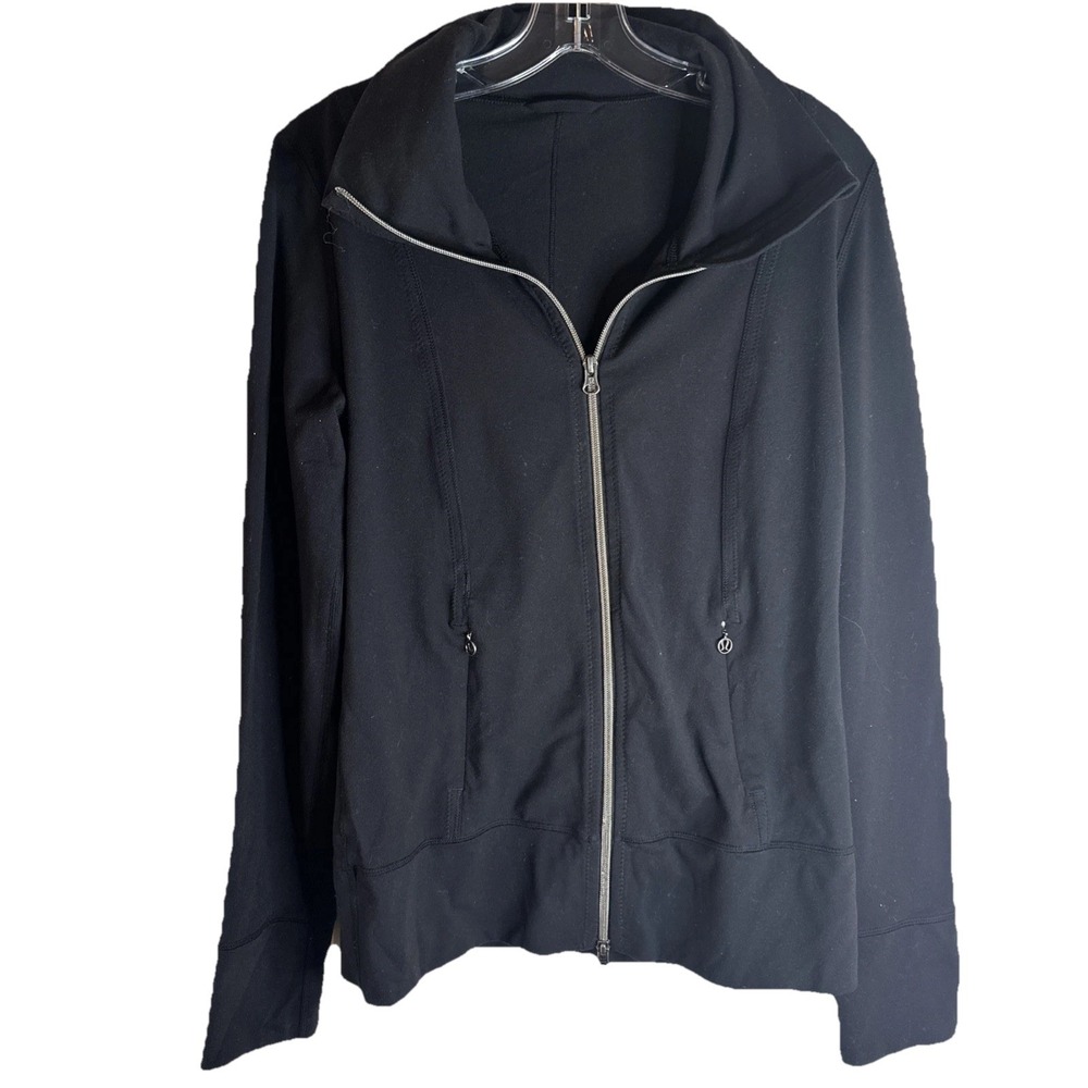 Lululemon Asana Jacket Black Ruffle Logo Full Zip Long Length Sz 8‎